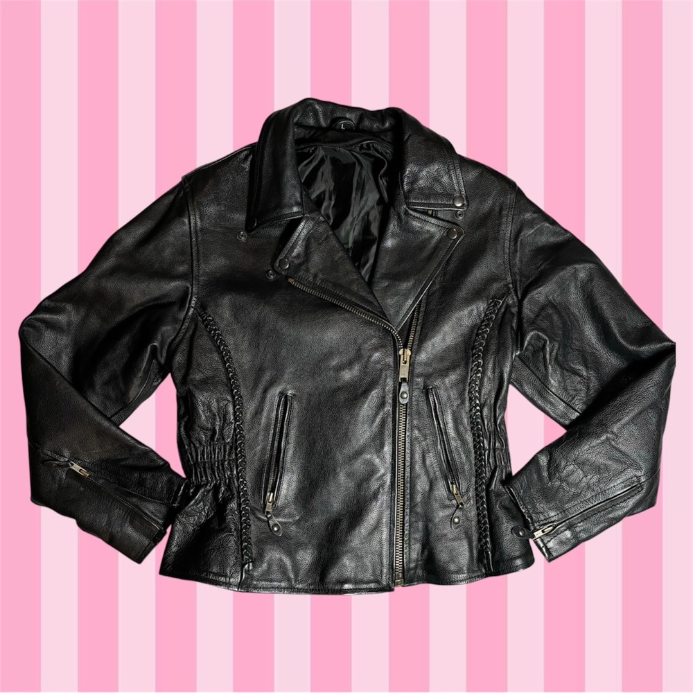 cinched 90s biker 100% leather jacket